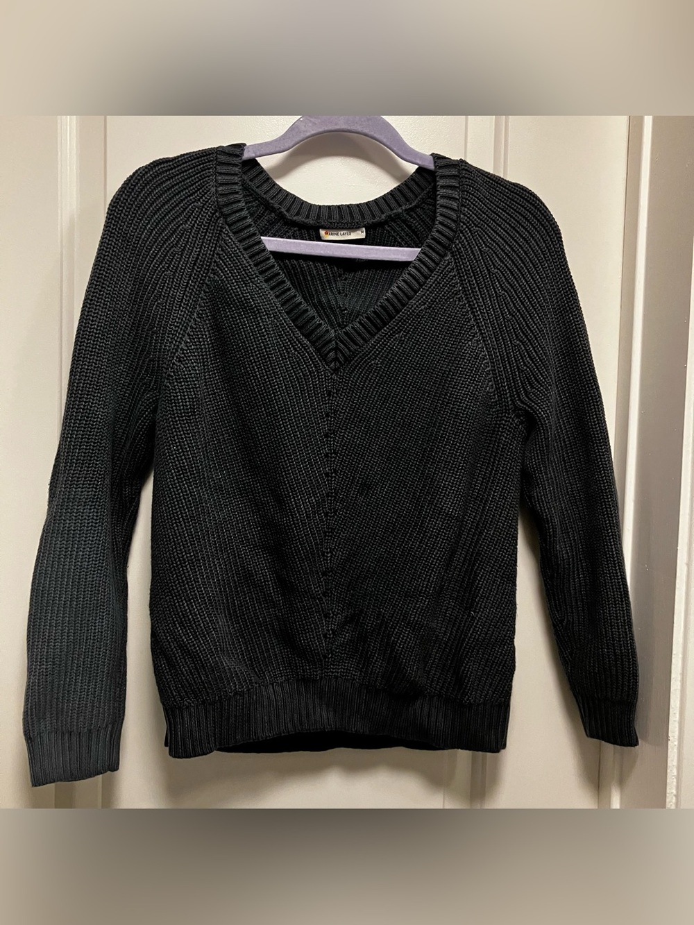 Marine Layer 100% Cotton V-Neck Ribbed Knit Sweater Gray Size M